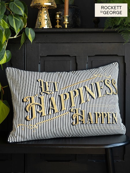 Rockett St George Let Happiness Happen Embroidered Slogan Cushion (E71490) | €46