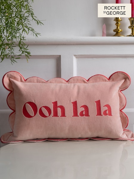 Rockett St George Pink Ooh La La Scalloped Velvet Slogan Cushion (E71491) | €50