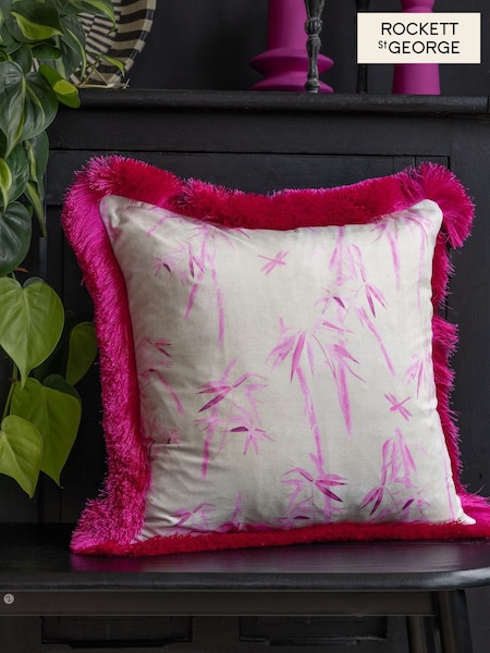Rockett St George Bamboo Viscose Velvet Fringe Cushion (E71492) | €42