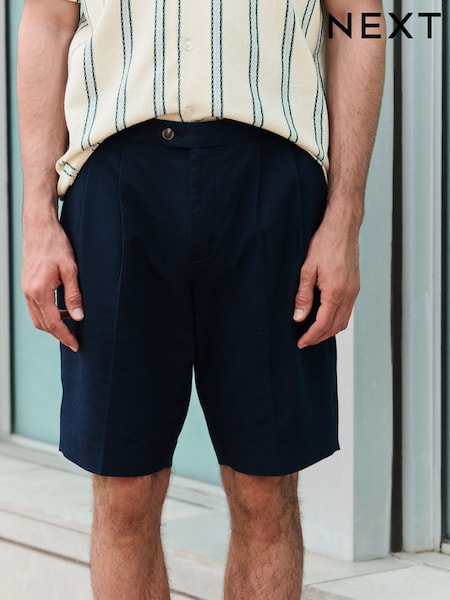 Azul marinho - Smart Cotton Blend Side Adjuster Shorts With Linen and Lyocell (E71560) | R$ 345