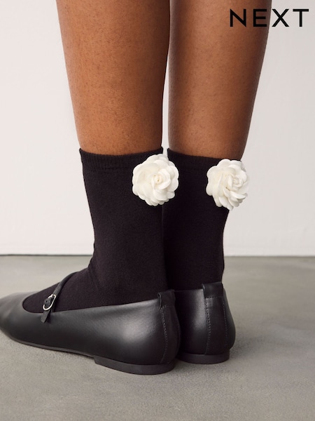 Schwarz - Corsage Flower Ankle Socks 1 Pack (E71587) | 6 €