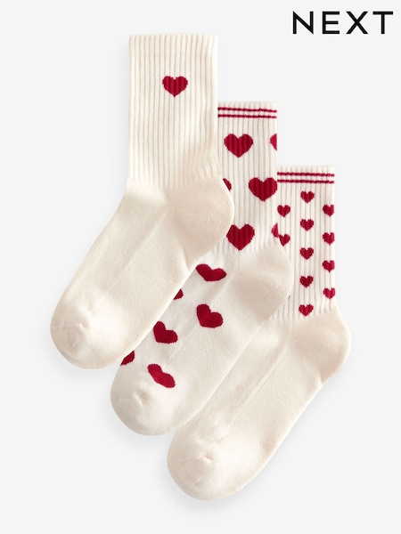 Vermelho/Creme - Hearts Ribbed Ankle Socks 3 Pack (E71591) | R$ 85