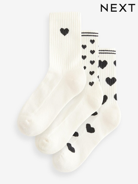 Black/Cream Hearts Ribbed Ankle Socks 3 Pack (E71596) | €14.50