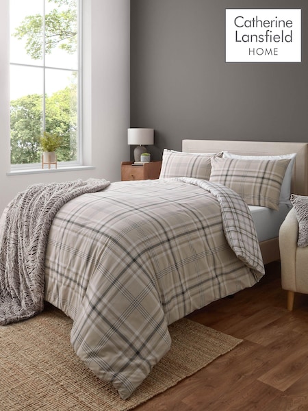 Catherine Lansfield Natural Kelso Check Easy Care Duvet Cover and Pillowcase Set (E71977) | AED99 - AED163