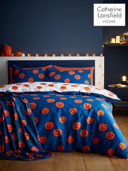 Catherine Lansfield Navy Halloween Pumpkins Reversible Duvet Cover and Pillowcase Set (E71979) | €20 - €35