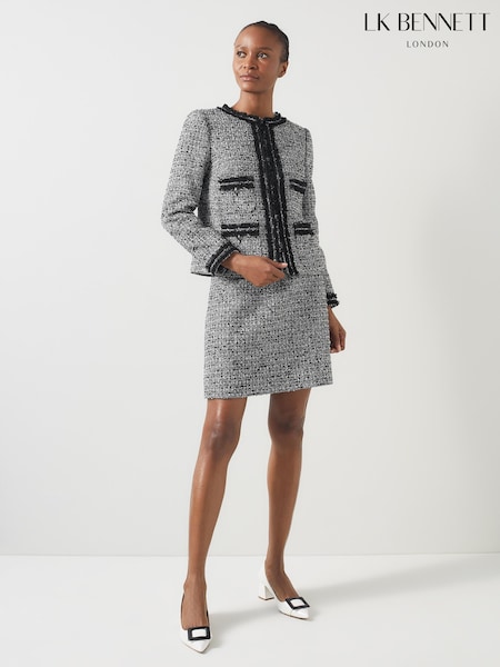 LK Bennett Black Charlie Petite Treetop & Birch Cotton Blend Tweed And Trim Jacket (E72075) | €499