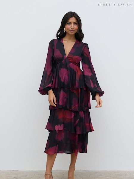Pretty Lavish Red Ashton Ruffle Midi Dress (E72290) | €43