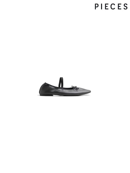 PIECES Black Strap Ballerina Pumps (E72308) | AED70