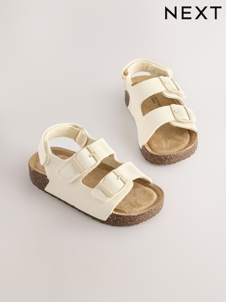 לבן - Double Buckle Cushioned Footbed Sandals (E72670) | ‏59‏₪ - ‏71‏ ₪