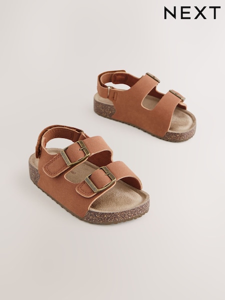 Tan Brown Standard Fit (F) Double Buckle Cushioned Footbed Sandals (E72671) | €22 - €26