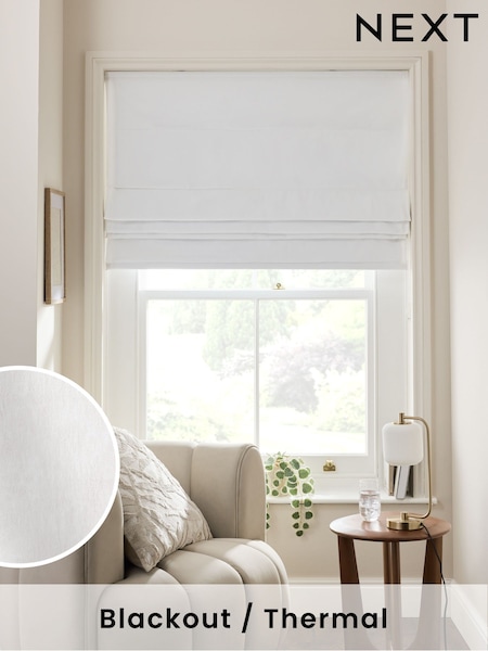 White Ready Made Blackout Cotton Roman Blinds (E72768) | €53 - €126