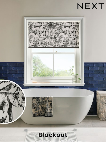 Monochrome Ready Made Blackout Bathroom Roller Blind Safari Print (E72772) | €31 - €72