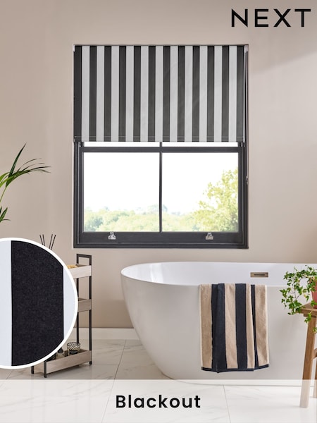 Monochrome Black Ready Made Blackout Roller Blind Stripe Print (E72773) | €23.50 - €63