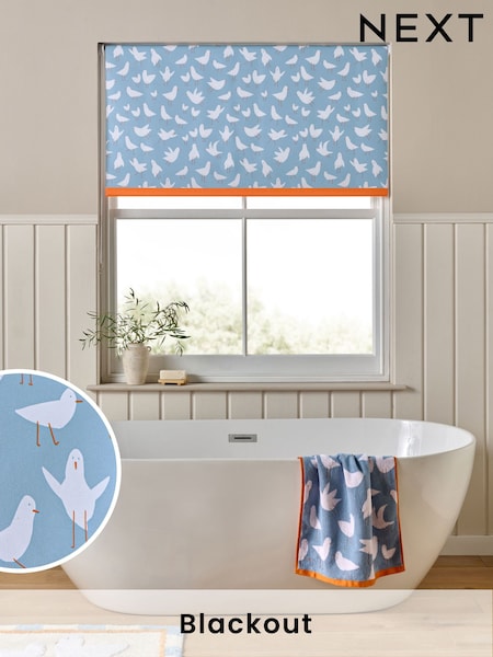 Blue Ready Made Blackout Bathroom Roller Blind Seagulls Print (E72774) | €31 - €72