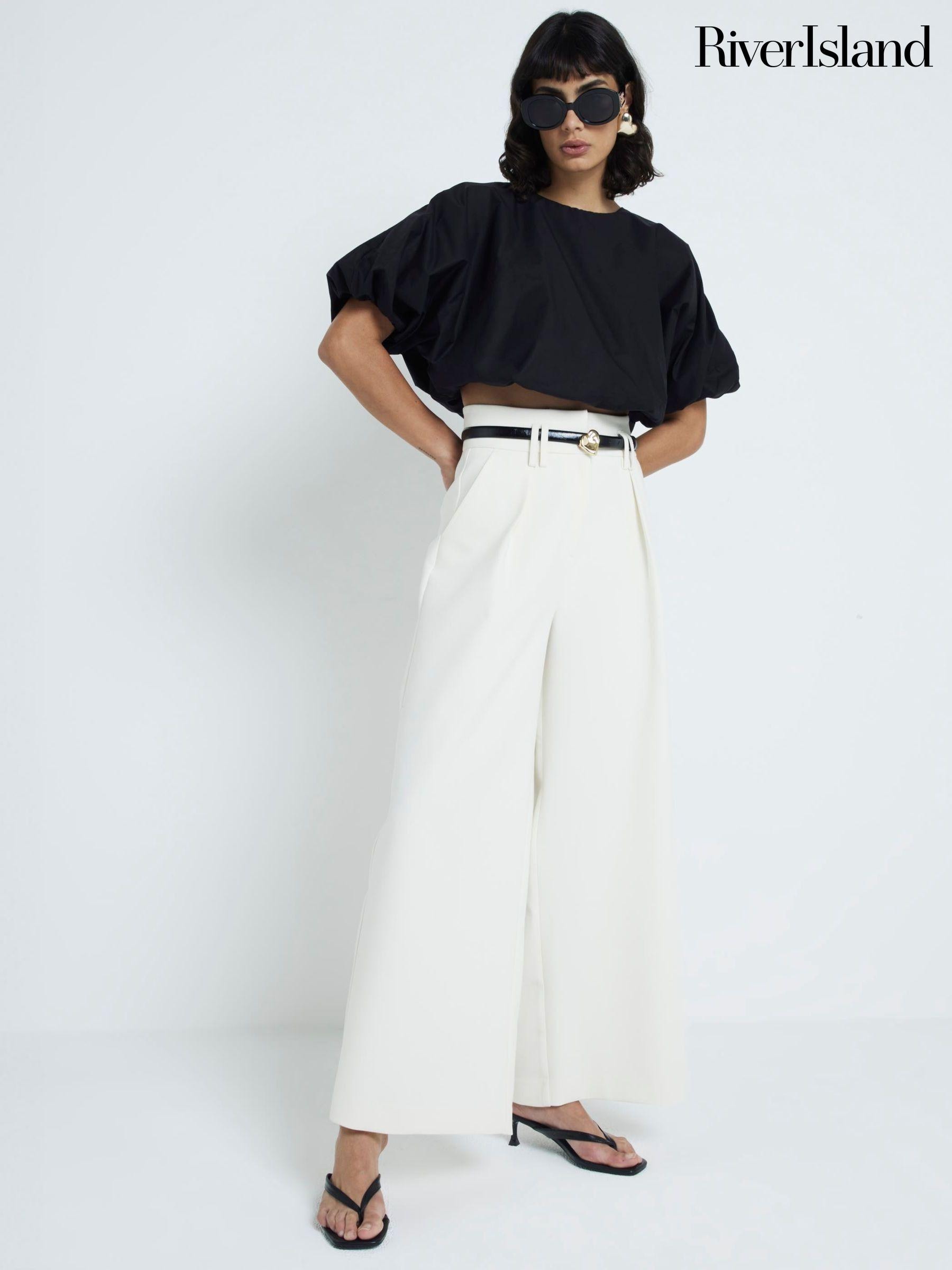 Buy Women s Trousers Cream Wide Online Next USA