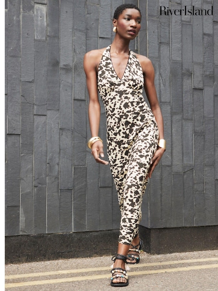 River Island Halter Leopard Maxi Slip Dress (E72879) | 208 LEI