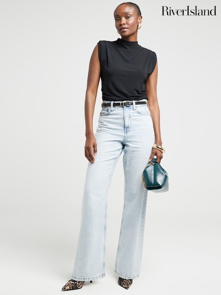 River Island Short Sleeve Slinky Shoulder Pad Top (E72884) | €47