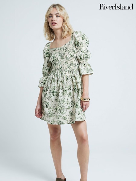 River Island Cream Shirred Mini Dress (E72887) | €70