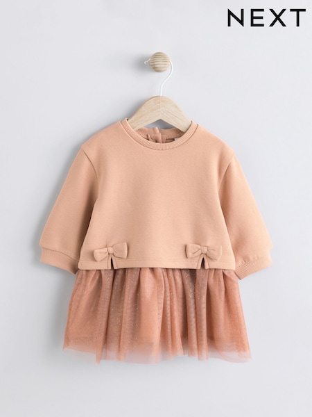 Tan Brown Twofer Mesh Baby Dress (0mths-2yrs) (E72906) | €24 - €27