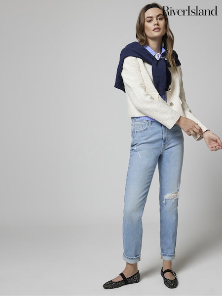 River Island Blue Mom High Rise Bum Sculpt 100% Cotton Jeans (E73001) | kr685