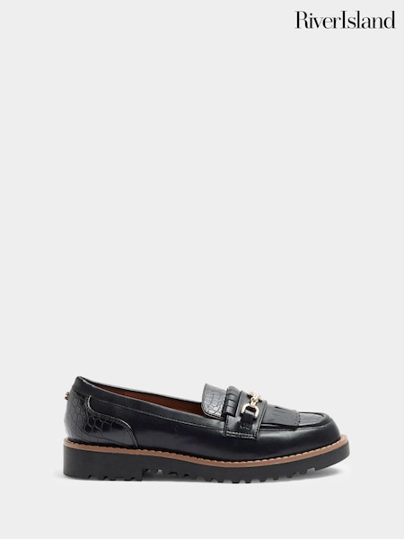 River Island Black Wide Fit Fringed Snaffle Loafers (E73018) | €30