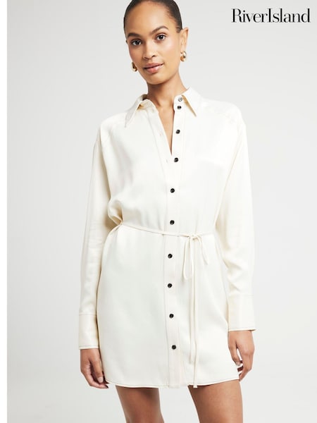 River Island White Belted Shirt Dress (E73053) | €38