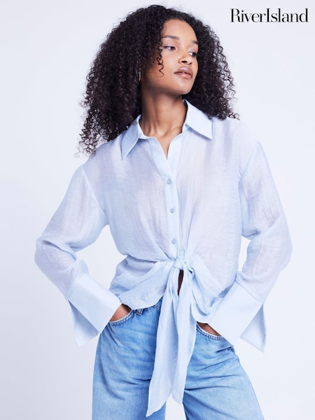 أزرق - River Island Twist Front Button Up Shirt (E73079) | ‏105 د.إ.‏
