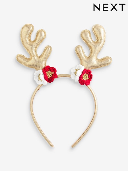 Brown Metallic and Crochet Flower Christmas Antlers (E73101) | AED35
