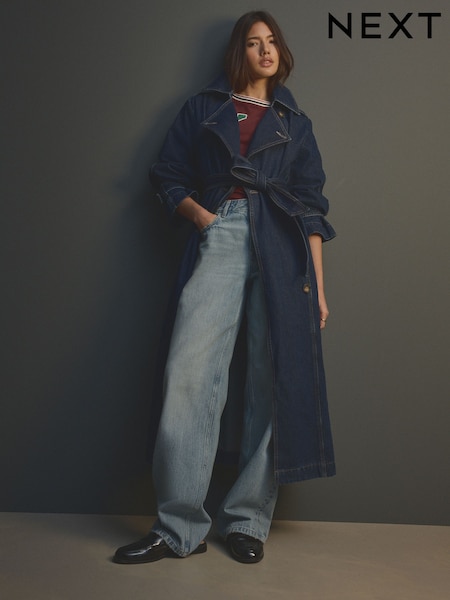 Denim Rinse Denim Double Breasted 100% Cotton Trench Coat (E73123) | €81