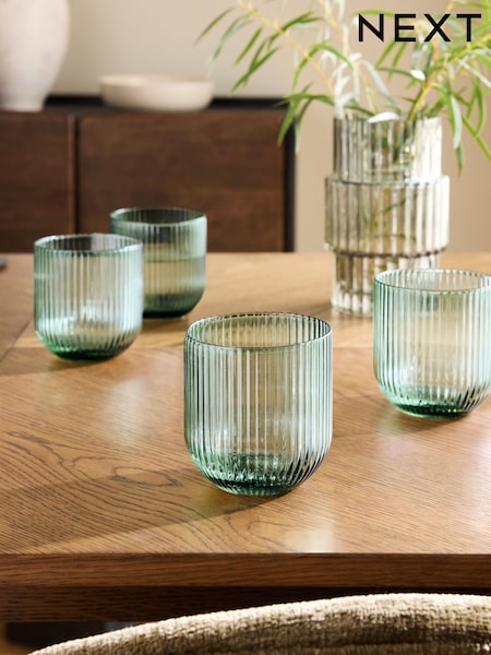 Green Hollis Set of 4 Short Tumbler Glasses (E73138) | $45