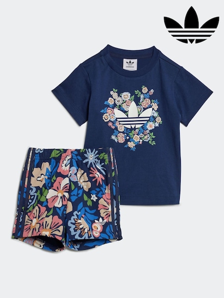 Azul - adidas Originals Blue Floral Liberty London T-shirt and Short Set (E73153) | 42 €