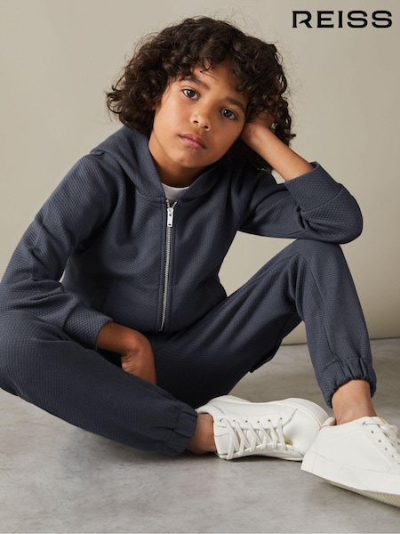 أزرق فولاذس - Reiss Vark Cotton Blend Textured Zip-Front Hoodie (E73421) | ‏302 د.إ.‏