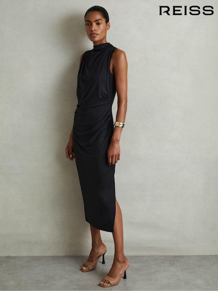 Reiss Charcoal Beaux Modal Blend Ruched Midi Dress (E73434) | €84
