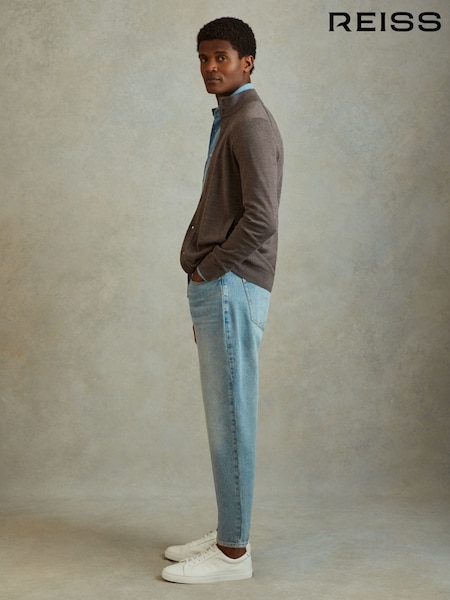 Reiss Dark Brown Melange Harlow Merino Wool Button-Through Funnel Neck Cardigan (E73436) | €85