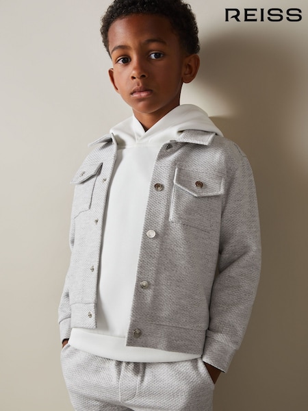 Reiss Grey Melange Carmello 9-13 yrs Textured Cotton Blend Jacket (E73437) | AED302