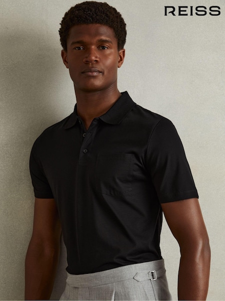 Reiss Black Austin Mercerised Cotton Polo Shirt (E73447) | €104
