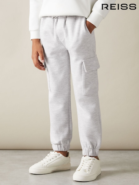 Reiss Grey Melange Arzin 3-9 yrs Textured Cotton Blend Drawstring Joggers (E73448) | AED230