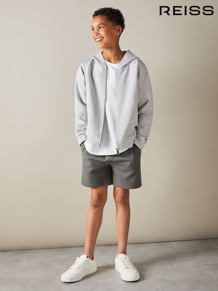 Reiss Grey Melange Vark 3-9 yrs Cotton Blend Textured Zip-Front Hoodie (E73458) | €20