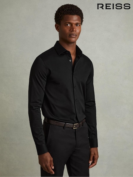 Reiss Black King Mercerised Cotton Jersey Shirt (E73480) | AZN 196