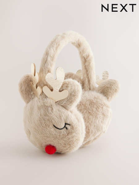Brown Metallic Antler & Faux Fur Christmas Earmuffs (E73576) | AED49