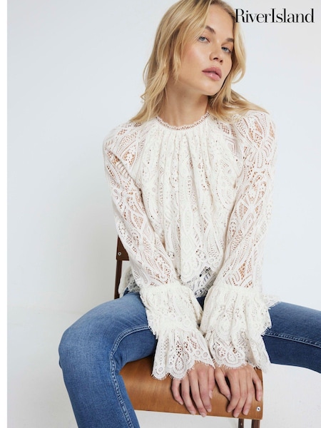 River Island All Over Lace Frill Sleeve Blouse (E73718) | €42