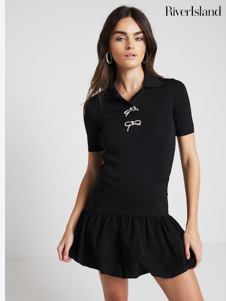 Negru - River Island Fundă Polo Top (E73719) | 146 LEI