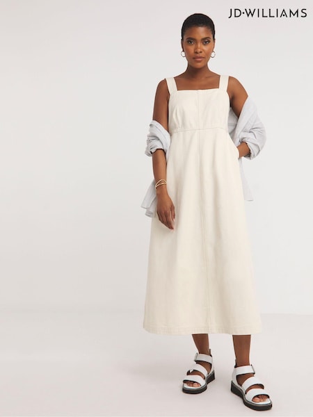 JD Williams White 100% Cotton Apron Midi Dress (E73824) | €44
