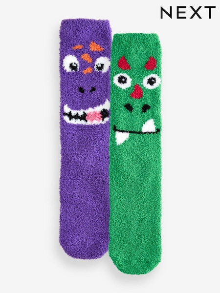 Green/Purple Pattern Cosy Bed Socks 2 Pack (E73838) | €6.50