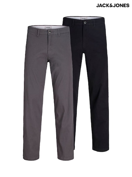 Black - Regular Jack & Jones Kane Fit Relaxed Chinos 2 Pack