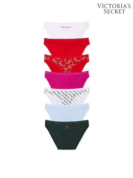 Victoria's Secret White/Red/Pink/Blue/Green Bikini Logo 7 Pack Knickers (E73882) | €40