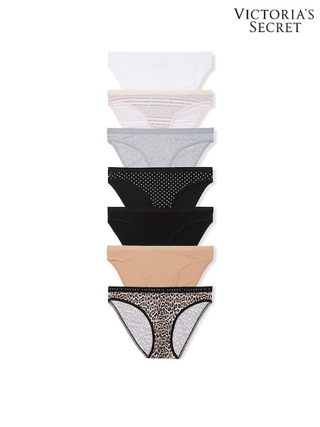 Victoria's Secret White/Grey/Black/Leopard/Nude Bikini Logo 7 Pack Knickers (E73885) | €40