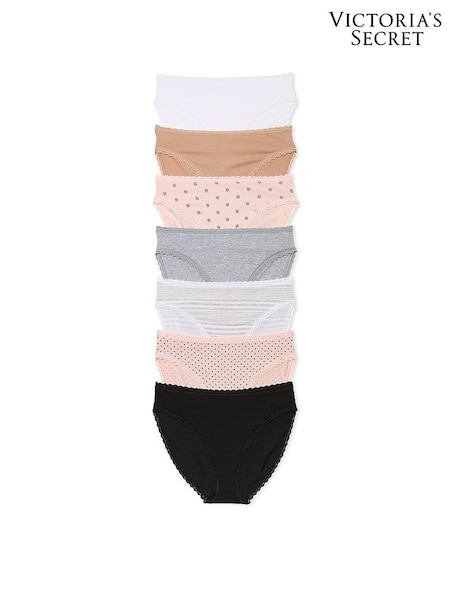 Victoria's Secret White/Nude/Pink/Black/Grey Brief Logo 7 Pack Knickers (E73898) | €40