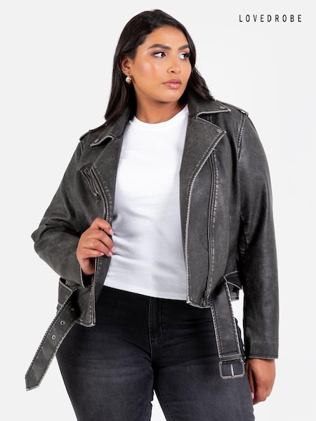 Lovedrobe Distressed Biker Black Jacket With Belt And Pockets (E74148) | 45 €