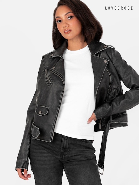 Lovedrobe Distressed Biker Black Jacket With Belt And Pockets (E74157) | 45 €
